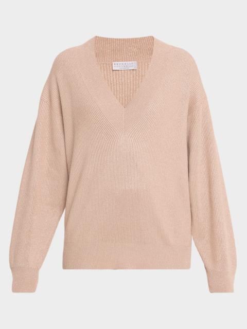 Brunello Cucinelli Sparkling Cashmere Oversized V-Neck Sweater