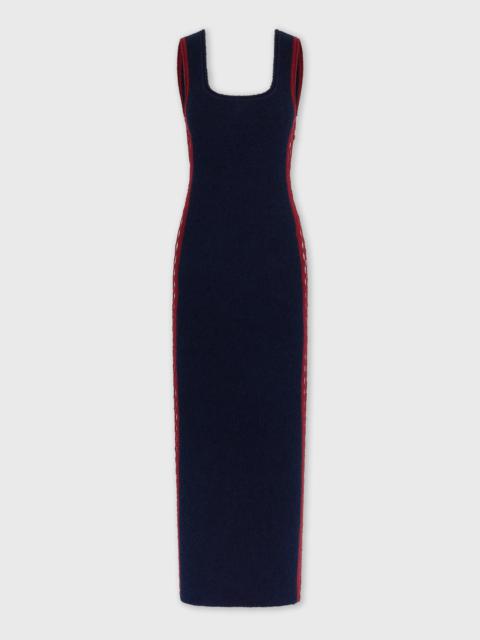rabanne NAVY EPONGE DRESS WITH CROCHET DETAILS