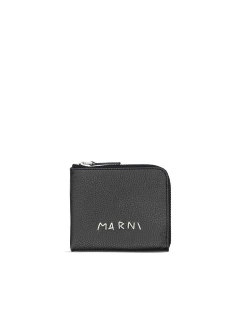 logo-stitch zipped leather wallet