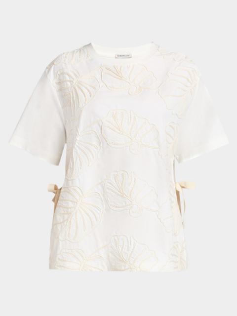 Moncler Embroidered Short-Sleeve Side-Tie T-Shirt