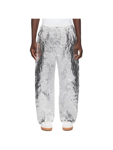 HED MAYNER Silver Crinkled Trousers