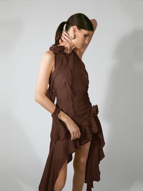 BARDOT Ivana Georgette High Low Dress In Chocolate