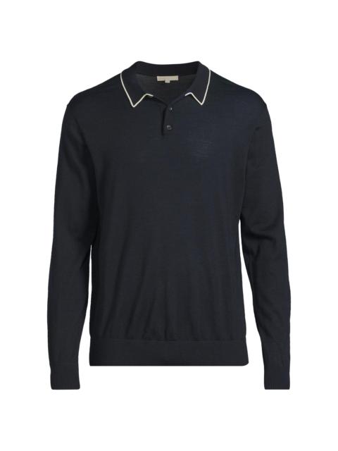 onia Men's Merino Wool Long-Sleeve Polo Shirt - Midnight White