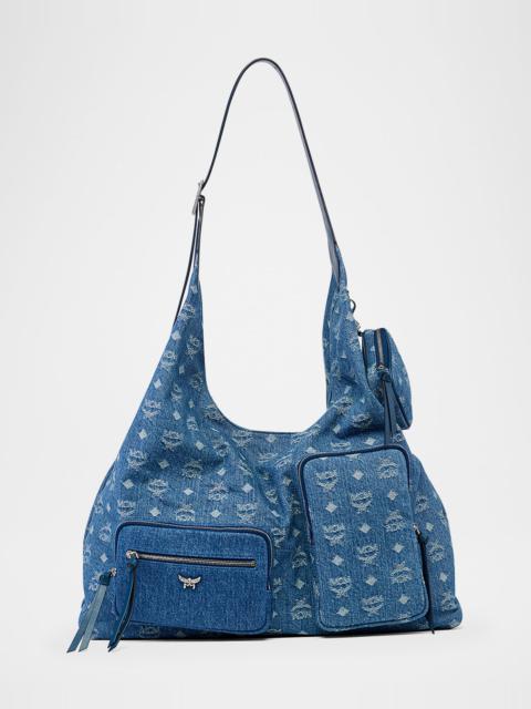MCM Aren XL Visetos Denim Shoulder Bag
