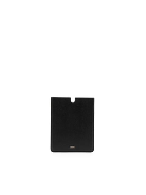 logo-plaque leather tablet case