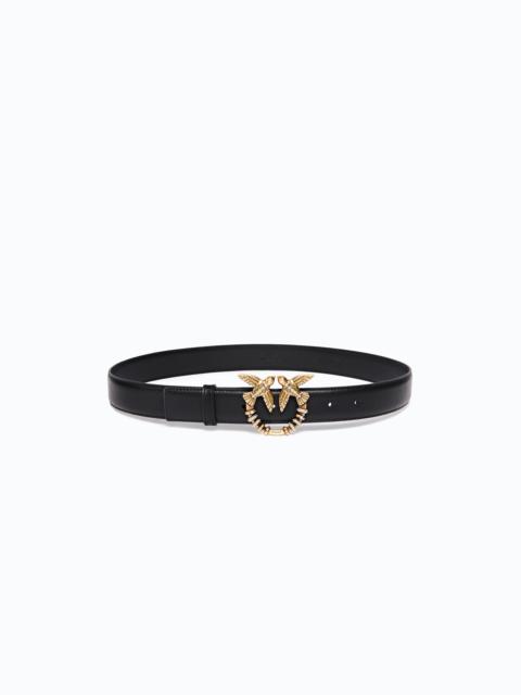 PINKO LEATHER BELT WITH LOVE BIRDS JEWEL BUCKLE, 3 CM