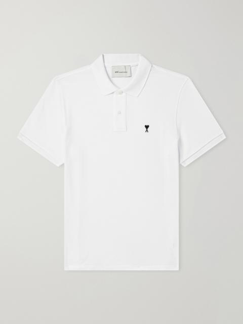 AMI Paris Logo-Embroidered Cotton-Piqué Polo Shirt