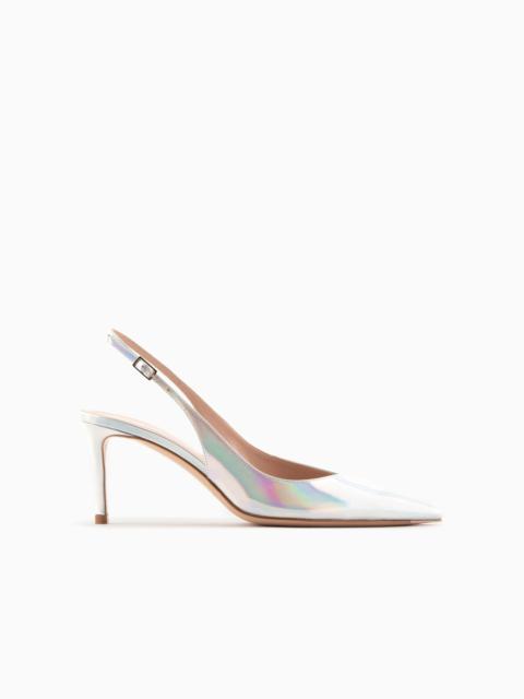 GIORGIO ARMANI Iridescent leather heeled slingbacks with asymmetric collar