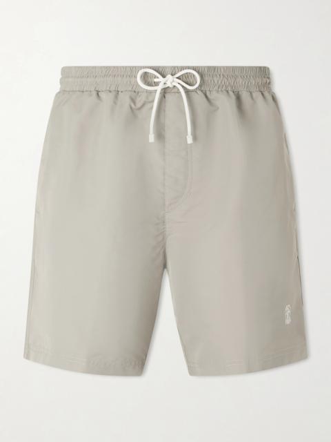 Brunello Cucinelli Straight-Leg Mid-Length Logo-Embroidered Swim Shorts