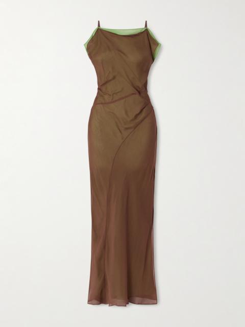 SIR. Danica Ruched Layered Silk-chiffon Maxi Dress