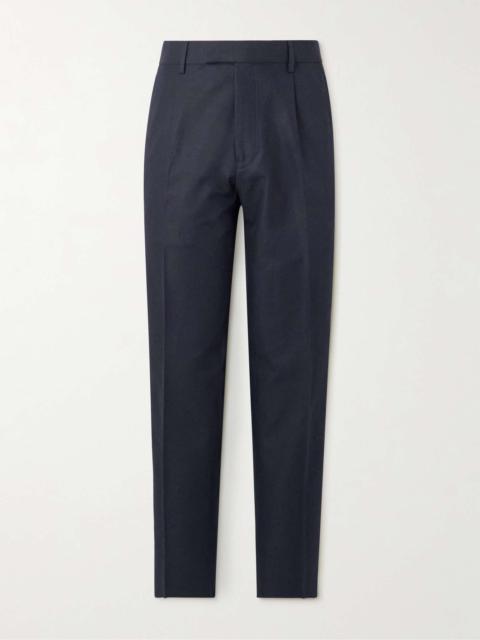 ZEGNA Tapered Pleated Cotton and Linen-Blend Twill Trousers