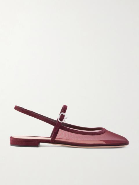 Gianvito Rossi Suede-trimmed Mesh Slingback Flats