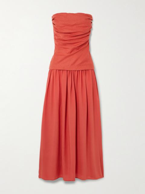 FAITHFULL Hedy Layered Gathered Linen And Crepe Maxi Dress