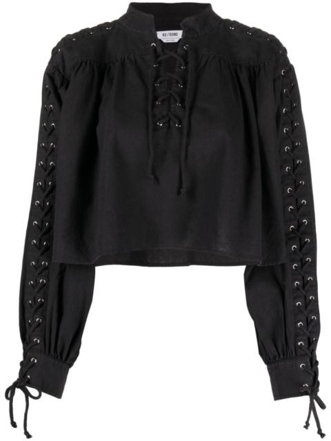 RE/DONE Pirate lace-up linen-blend blouse