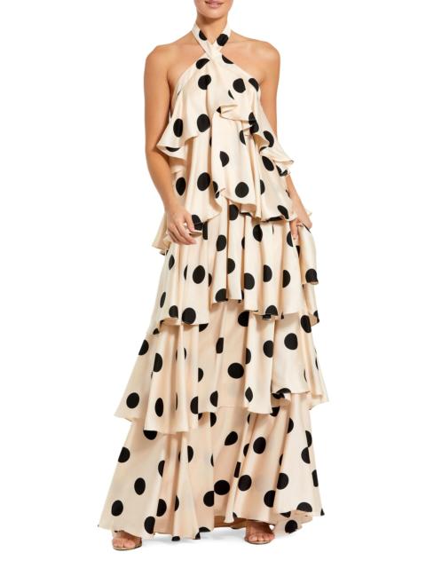 MAC DUGGAL Women's Ieena Polka Dot Charmeuse Halterneck Gown - Cream Black