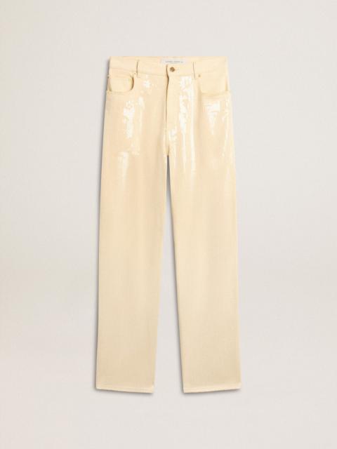 Golden Goose Ecru pants with transparent all-over sequins