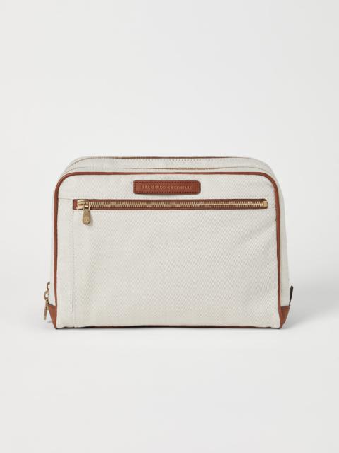 Cotton and linen cavalry and calfskin beauty case