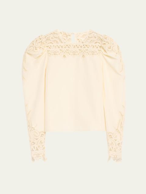 Aura Openwork Embroidered Cotton Silk Blouse