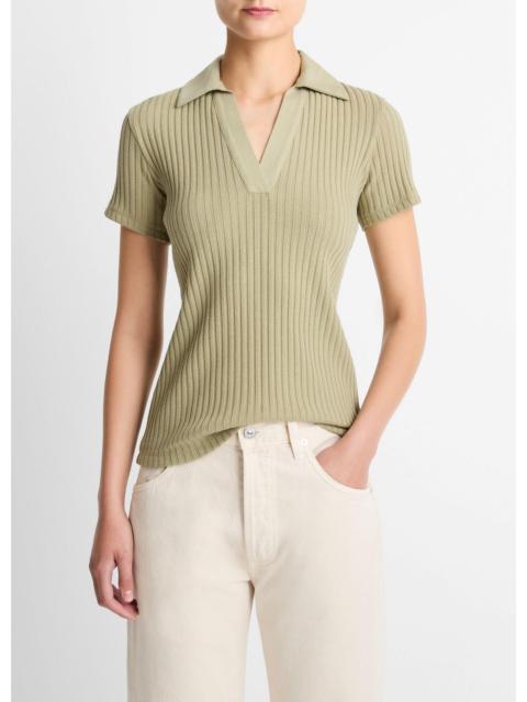 Vince Ribbed Cotton-Blend Polo Shirt