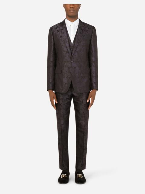 Three-piece floral jacquard Martini-fit suit