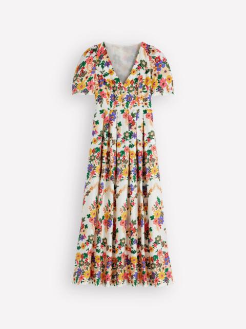 BODEN Pleat V-neck Dress-Multi Meadow Flowers