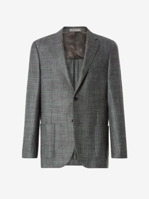 CORNELIANI Grey overcheck wool, silk and cashmere jacket
