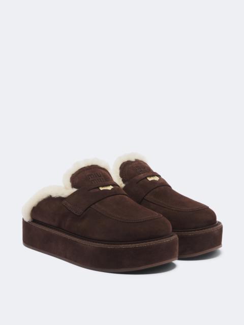 Miu Miu Shearling-lined suede platform mules