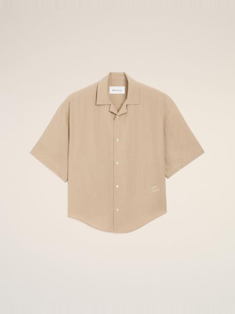 AMI Paris BEIGE SHORT SLEEVE EMBROIDERED AMI PARIS BOXY SHIRT