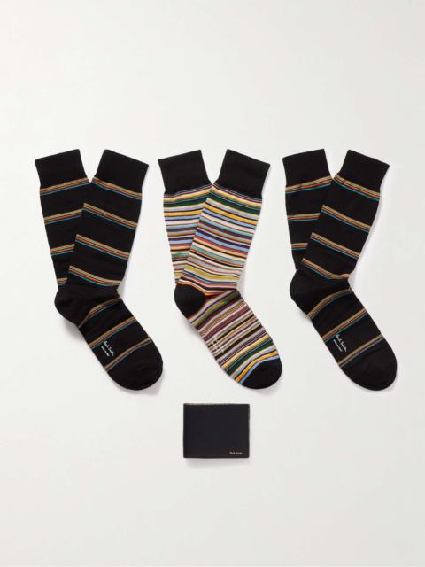 Paul Smith Leather Billfold Wallet and Three-Pack Cotton-Blend Socks Gift Set
