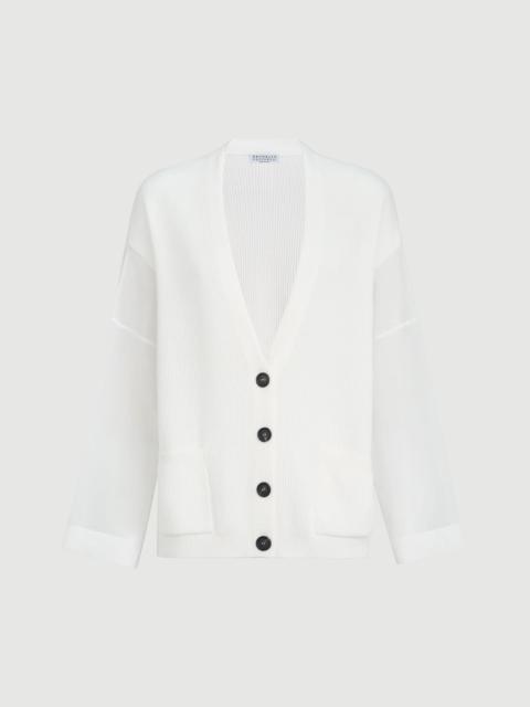 Brunello Cucinelli Cotton ribbed cardigan with organza sleeves