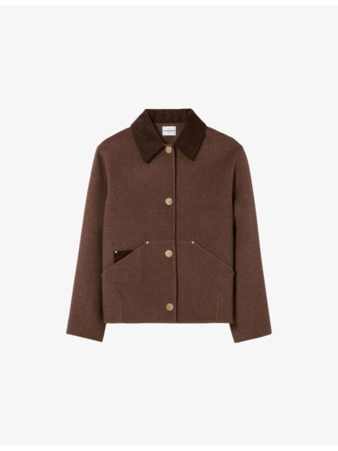 Claudie Pierlot Corduroy-Collar Wool-Blend Coat