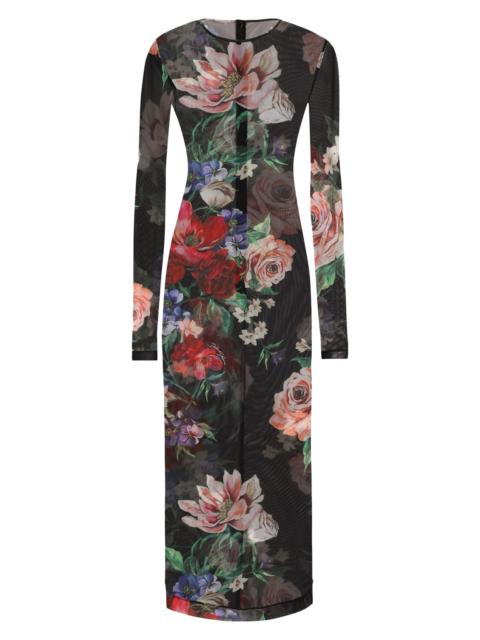 Dolce & Gabbana Women's Floral Sheer Mesh Midi-Dress - Charcoal