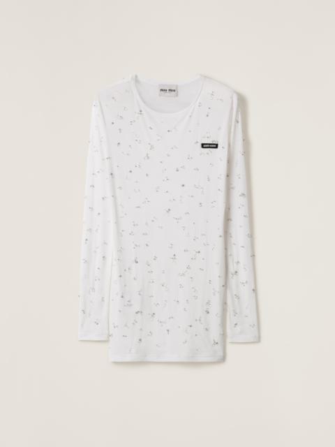 Miu Miu Embroidered ribbed knit jersey dress