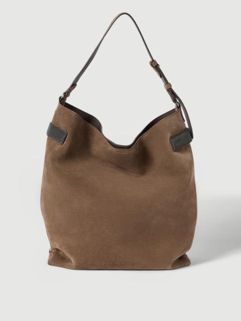 Brunello Cucinelli Essence hobo bag in suede with precious bands