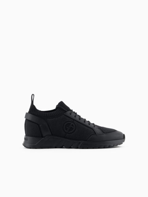 GIORGIO ARMANI Knit-and-leather sneakers