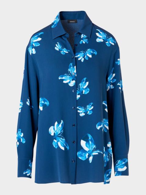 AKRIS Butterfly-Print Silk Button-Down Shirt