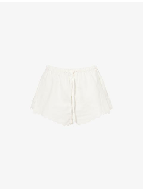 Victoria Beckham Embroidered Scallop-Hem Linen and Cotton-Blend Shorts