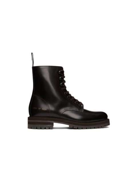 Common Projects Brown Leather Combat Boots