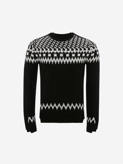 Alexander McQueen Men's Cashmere Fair Isle Inspired Jumper in Black/ivory
