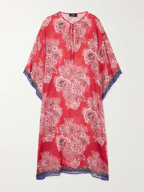 Floral-print crepon kaftan