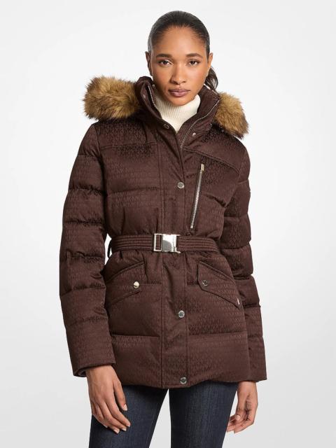 MICHAEL KORS Faux Fur Trim Belted Puffer Jacket