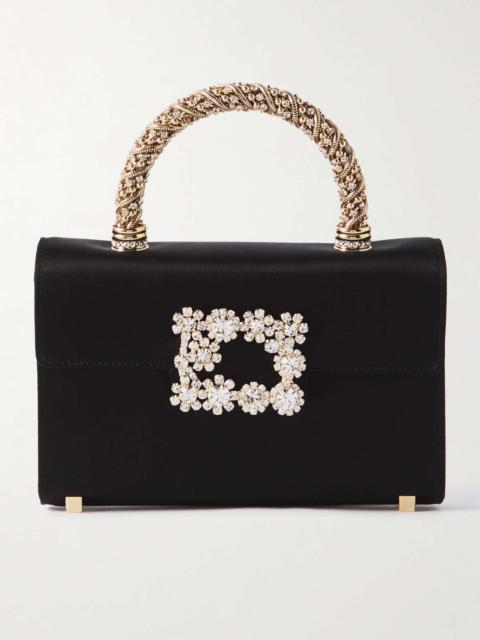 Roger Vivier Flower crystal-embellished satin clutch
