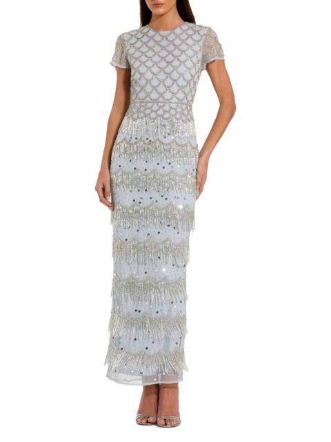 MAC DUGGAL Women's Evening Beaded Cap-Sleeve Gown - Seafoam