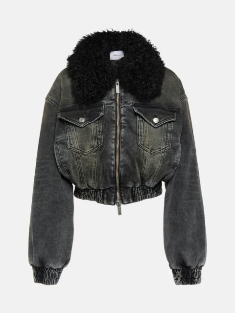 Blumarine Faux fur-trimmed denim jacket