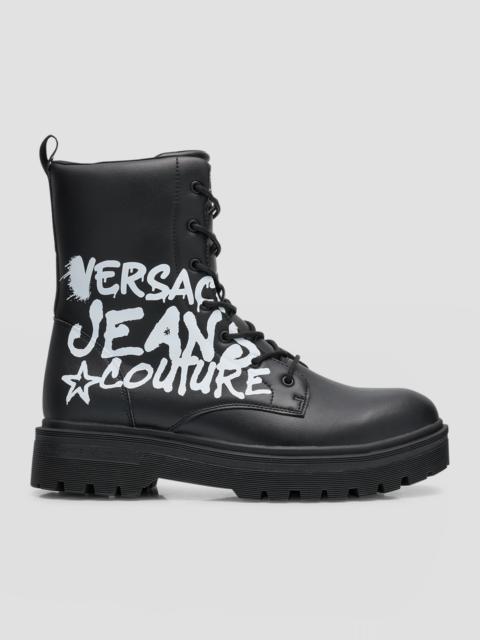 VERSACE JEANS COUTURE Men's Syrius Graffiti Logo Leather Combat Boots
