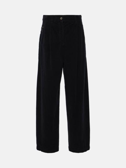 Cotton-blend velvet straight pants