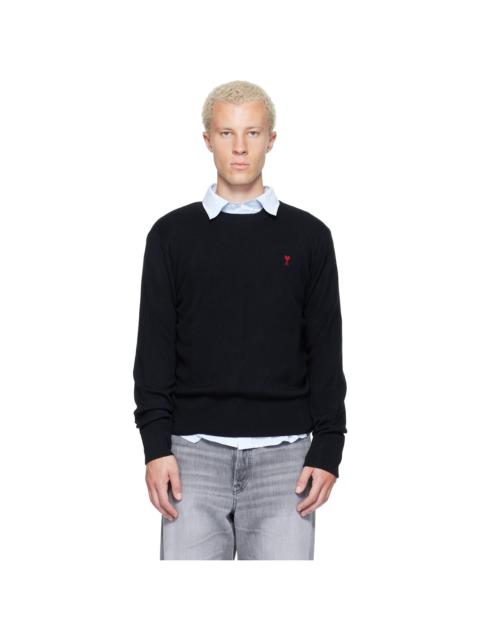 AMI Paris Black Crewneck Wool Ami de Coeur Sweater
