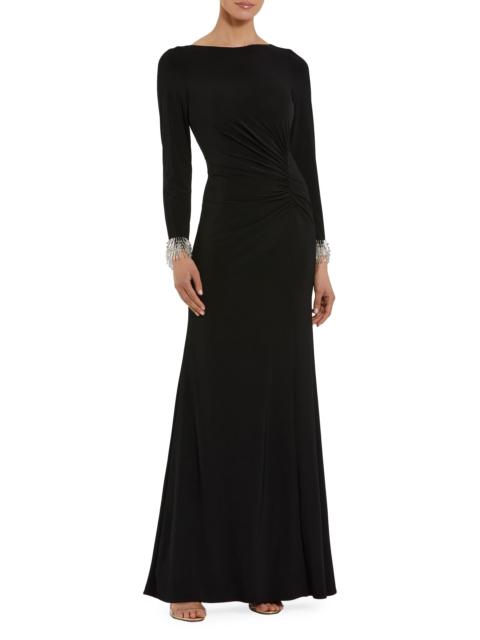 MAC DUGGAL Women's Seasonless Long Sleeve Jersey Gown With Beaded Sleeve Cuffs - Black