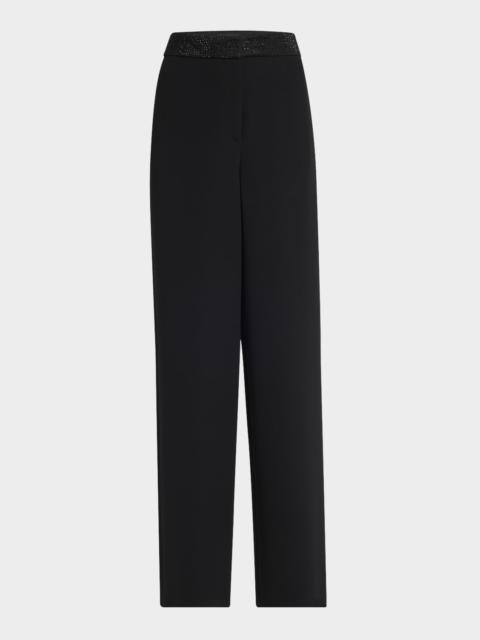 GIORGIO ARMANI Strass Waistband Straight-Leg Silk Trousers