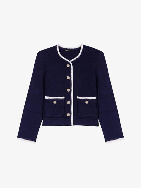maje Contrast-Trim Wool-Blend Cardigan